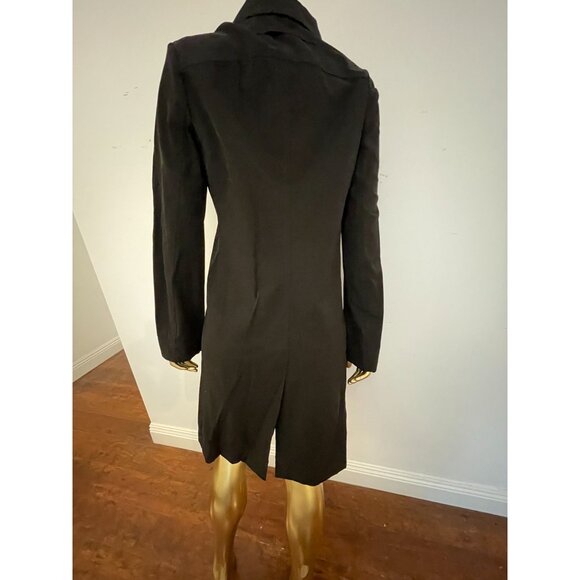 Theory Black Button zip Long Womens Trench Coat Academia Preppy Classic Split M - Picture 2 of 13